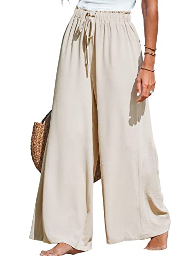 CUPSHE Women Wide Leg Pants High Waisted Trousers Linen Palazzo Lounge Beach Cover Ups Flowy Pants