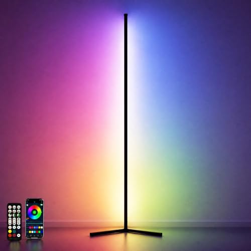 Image of Corner Floor Lamp - 57'' Tall RGB Lamp with Music Sync, 16 Million Colors, 88 LED Dual RGB White, Voice & App Control Mood Light with Timer & Remote for Gaming, Bedroom & Living Room