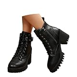 MODSGUE Botas de invierno para mujer, botas altas de leopardo, botas de tacón gruesas, botines vintage informales, botas de calcetines, zapatos romanos de tacón alto, botas con tacón de bloque, Negro