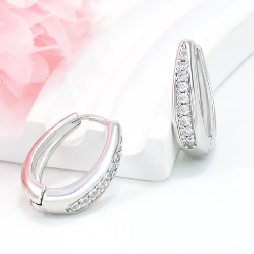 Hoop Earrings for Women Chunky Huggie Hoop Earrings Gold Sterling Silver Cz Oval Hoop Earrings Lightweight Chunky Thick Hoops Dainty Hypoallergenic Jewelry for Mom Wife Birthday Party Gifts3