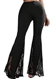 Unybwonn Casual Bell Bottom Pants for Women Low Rise Y2K Sheer Lace Flare Pants Elegant Going Out Dress Long Trousers Black