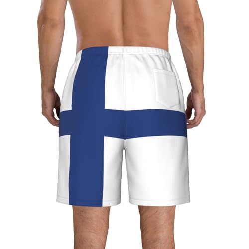 Men's Beach Shorts - Finnish Flag Full Print, Elasticized Waistband for Casual Wear, and Summer Activities3