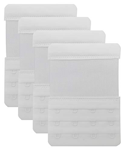 Tamlien Bra Extenders 4 Hook Stretchy Soft and Comfortable Back Bra Strap Extender - 4 pcs Pack (White)