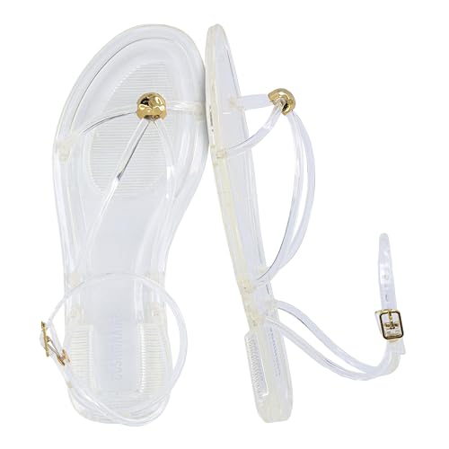 Image of CUSHIONAIRE Vita Jelly Sandals for Women, Casual Lightweight Womens Strappy Sandals with Adjustable Buckle Strap and Gold Hardware Accent