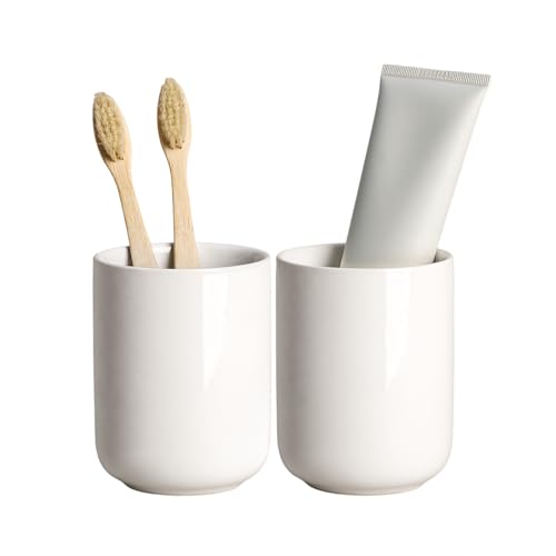Gaolinci 2 Pcs Simple Solid Color Ceramic Mouthwash Cups, Bathroom Brushing Cup, 8 Oz