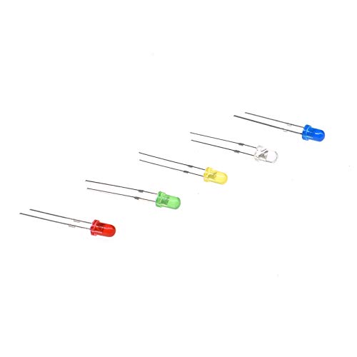 Lyeteung 150 Pezzi 3mm LED Diodo, 2-Pin Diode ad Emissione Luminosa, Testa Rotonda LED Diode, Bianco/Rosso/Giallo/Verde/Blu