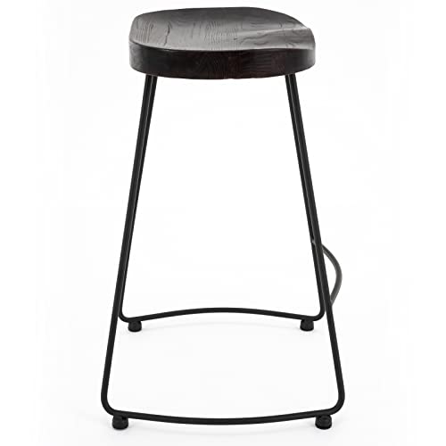 Brage Living Solid Wood Bar Stools 27 Inch Set Of 2, Rustic Wooden Saddle Seat Counter Height Barstools With Black Metal Base, Backless Retro Country Style Bar Chairs For Kitchen Dining (Walnut) #TOP6