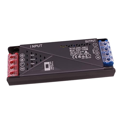 Alimentatore Trasformatore 24V 100W, Dimmerabile con Pulsante NO (10-100%), Memoria e Spegnimento Soft, 2 Uscita Per Striscia Led, Push Dimmer Integrato, Funzione Deviatore e Invertitore, 143×50×25mm