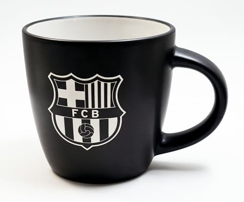 FCB FC Barcelona Taza de Café Oficial, Cerámica Negra con Logo, Diseño Clásico