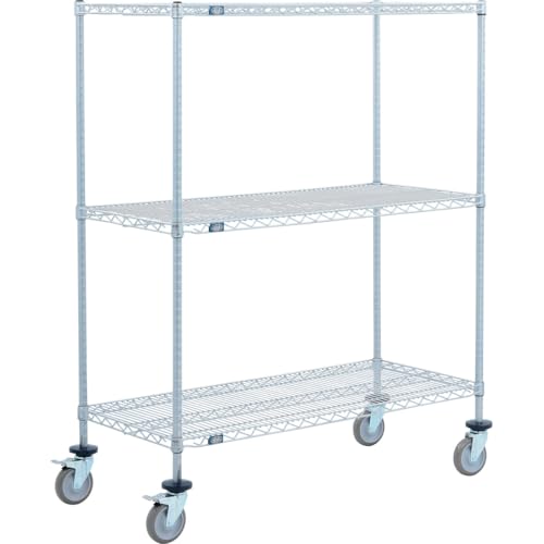 Global Industrial C24425PEPB3 Nexel 3 Shelf Truck Nexelate 42 x 24 x 60 in. - Polyurethane Swivel Casters 2 Brakes - Silver