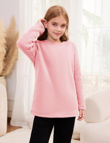 Flygo Girl's Sherpa Lined Fleece Sweatshirt Crewneck Kids Pullover Thick Thermal Sweater Winter Warm Tunic Tops2