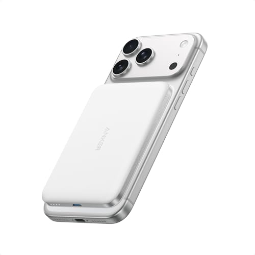 Anker Nano Certificado Qi2 15W Power Bank Magsafe ultradelgada de 5000 mAh, Cargador portátil Compatible con MagSafe,diseño ergonómico, Solo para iPhone 17/16 Pro Max/15/14,Blanco