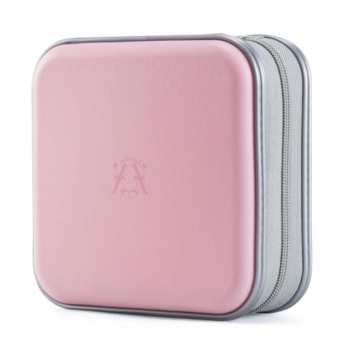 alavisxf xx CD Case, 48 Capacity Hard Plastic DVD Case Portable Zipper CD Holder Large Storage Disc Wallet Bag for Car Home Travel (Light Pink, 48 Capacity)