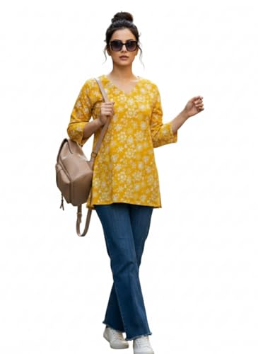 Image of Varanga Women Women's Blue Printed Tunic with 3 /4 Sleeves