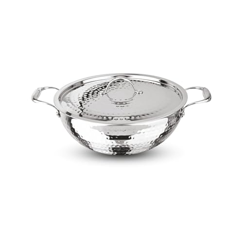 Image of Signoraware Artista Tri Ply Stainless Steel Hammered Deep Kadhai 26cm with Steel Lid | Elegant Finish | Even Heat Distribution | Ideal for Deep Frying & Daily Indian Cooking Needs (4 LTR | Steel)