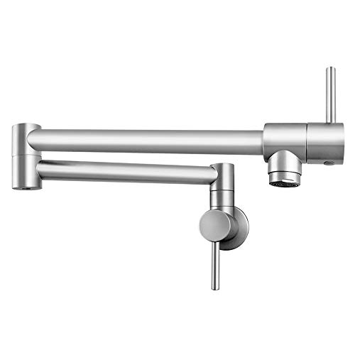 Get Popular Offer QWORK Pot Filler Faucet Stainless Steel Commercial Wall Mount Kitchen Sink Faucet Folding Stretchable with Single Hole Two Handles
