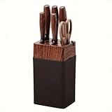 Conjunto de Facas com Suporte, 7 Peças, Faqueiro em Aço Inox com Tesoura e Afiador, Base Luxo para Cozinha