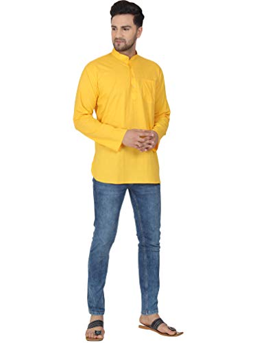 Image of AMAZON BRAND - ANARVA Men's Pure Cotton Solid Kurta Long Sleeves Band Collar Casual Shirt