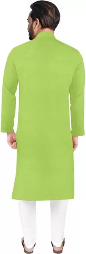 Image of weltpocket Men's Cotton Blend Solid Straight Kurta Pyjama