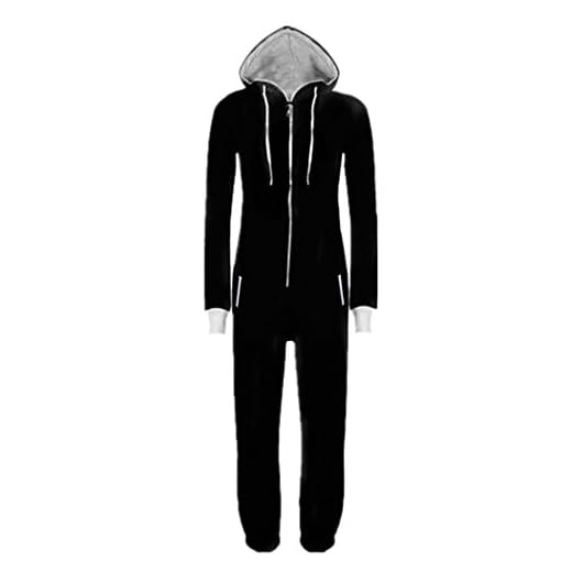 WOTOGOLD Men And Women Black Blue Pajamas Sportswear Hooded Unisex Jumpsuit Black Black Large