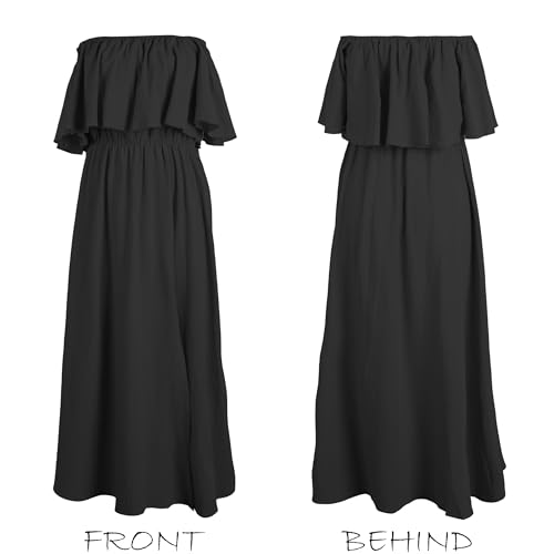 Image of CUPSHE Women Ruffle Floral Maxi Summer Dress Off Shoulder Short Sleeve Backless Flounce Bodice Slit Hem Beach Dresses