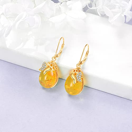 Image of TIGER RIDER Bee /Butterfly /Scorpion /Cactus /Leaf /Beetle 925 Sterling Silver French Clasp Leverback Earrings Amber /Crystal /Citrine /Moonstone /Obsidian /Jade /Rose quartz Pendant Jewelry Gift for Women