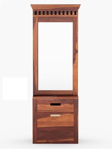Image of VeLivings Solid Wood Wooden Dressing Table for Bedroom with Drawer, Mirror and Large Storage Space with Stool | Long Dresser Table with Mirror (Honey Finish)