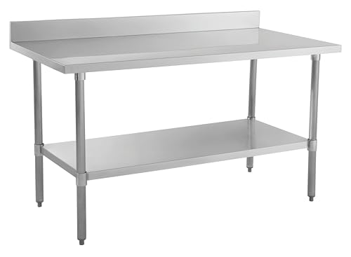 Image of Kratos Stainless Steel Kitchen Prep Table 48 inchx30 inch with Backsplash and Undershelf, NSF Worktable for Restaurants - 16ga /304SS