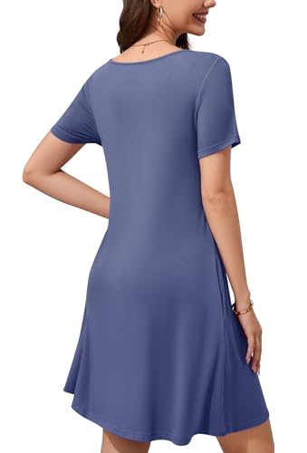Image of WEACZZY Summer Dresses for Women 2026 V-Neck Casual T Shirt Dress Loose Short Sleeve Flowy Dresses with Pockets