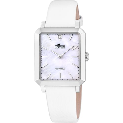 LOTUS Montre Femme Analogique Cuir Blanc - Mouvement Quartz - Verre minéral Haute résistance - Étanche 5 ATM - Élégante, Classique et Vintage 18987/1 - Square Series