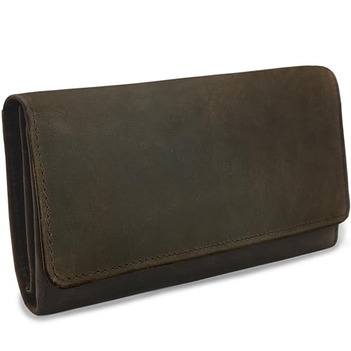 URBAN FOREST Geldbörse Damen Leder Braun groß mit RFID-Schutz | Leder Portemonnaie Damen lang | Echt Leder Geldbeutel Damen mit Reißverschluss & vielen Kartenfächern aus hochwertigem Naturleder