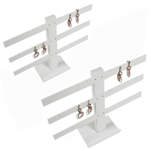 DBM IMPORTS Display White Faux Leather 3 Bars Earring Jewelry Display Stand 10'' x 9''