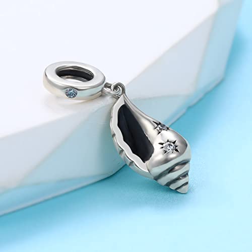 Huaiyu 925-Sterling-Silver Octopus Conch Seashell Charms - Ocean Animal Dangle Pendant Jewelry Beads Bracelet For Women Seashell Bracelets Beads For Women Fit For Diy Charms Bracelets (Conch Bead) #TOP4