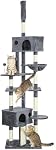 PawHut Arbre à chat de sol au plafond, Tour d'escalade pour chat ajustable de 91 po à 98 po avec 2 condos, hamac et poteaux à gratter en sisal, pour intérieur, Centre d'activité multi-niveaux, Gris foncé