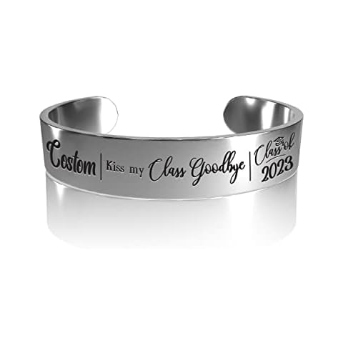 Pugster 2023 Graduation Gift Bracelet Engraved Inspirational Jewelry Graduation Gifts for Her Class of 2023 Mantra Cuff Personalized Custom Name, Kiss my Class Goodbye Cover