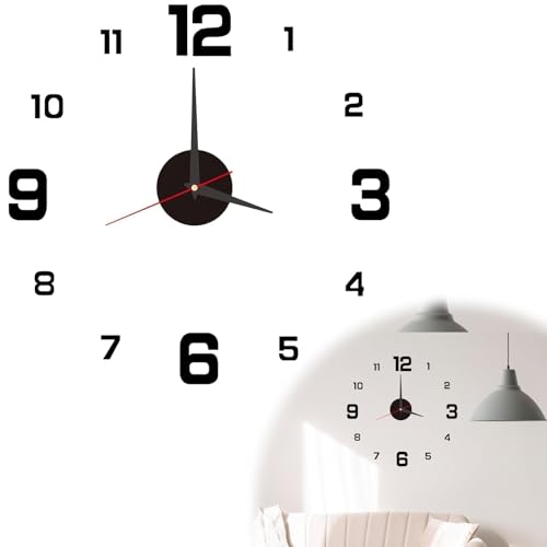 Reloj de Pared Grande Adhesivo de 40 cm DIY Reloj Cocina Pared,Estilo 3D Moderno con Números Adhesivos para Decoración de Salón,Cocina y Dormitorio,Reloj de Pared Pegatina,Negro
