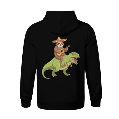 Kids Funny Mexican Sloth Riding T-Rex Dinosaur Boys Girls Lightweight Kangaroo Pocket Fleece Hoodies3