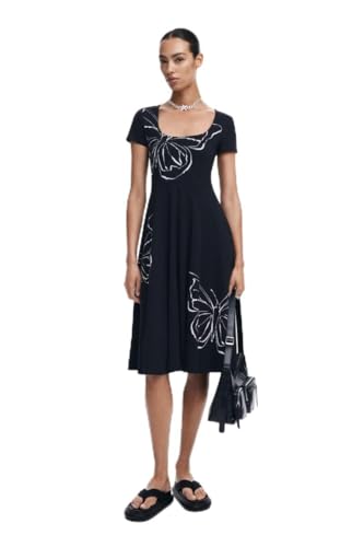 Desigual Vestido de Manga Corta para Mujer, Negro, XS