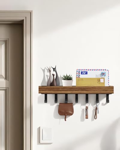 Image of Key Holder Wall Mount Magnetic Adhesive - Key Hooks Rack with shelf | Key Hanger with Mail Organizer for RV Camper Fridge Living Room Decor, Home Essentials, Large Rustic