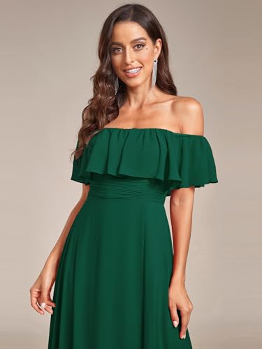 Image of Ever-Pretty Women's Summer Off The Shoulder Flowy Chiffon Formal Wedding Guest Dresses Maxi Side Split Beach Bridesmaid Dress