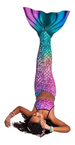 Kit Cauda De Sereia C/Nadadeira + Biquíni Infantil Completo (Rosa com Azul, GG)