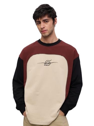 Image of The Souled Store Naruto Shippuden: Men and Boys Round Neck Colour Block Cotton Oversized Full Sleeve T-Shirts