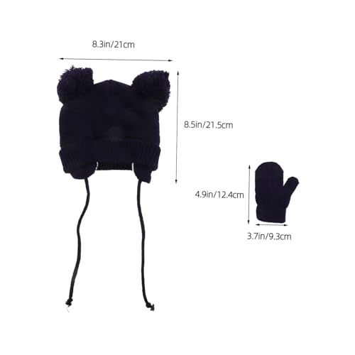 1set Beanie Hat and Mittens for Boys and Girls Soft Warm Knit Accessories Pom Poms Boy Girl Gloves Included for Cold Weather Fits Circumference2