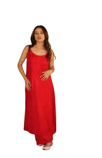 Lucknowi Chikankari Noodle strap Kurti with Plazzo-picture-14