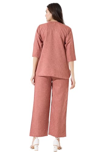 Image of Linen Printed Night Wear Top and Bottom Night Suit Set | Summer Outfit | Co-ord Set for Women | Shirt & Pajama | Night Suit Dress for Women
