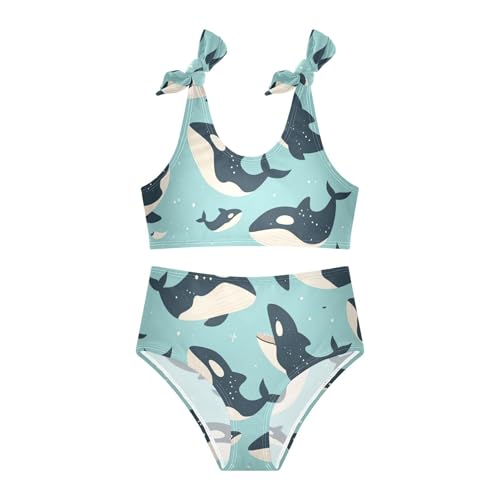 Killer Whale Pattern Animal Girls 2 Piece Kids Bikini Set Quick-Dry Swimsuit Swimming Suits Adjustable Strap3