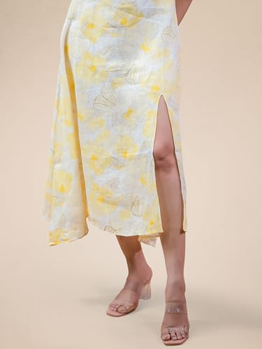 Image of Orla Floral Slit Midi Dress for Women - Sleeveless Sweetheart Neck Calf Length Dress