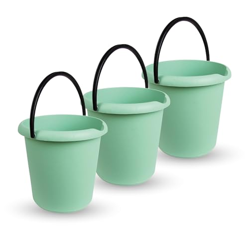 Eimer (3 Stück) Haushaltseimer, 5 Liter, in vers. Farben, Putzeimer aus Stabilem Kunststoff, lBPA-frei, Made in EU - Kunstoffeimer (Grün)