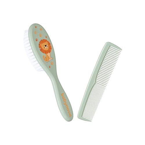 babynova Kamm & Bürste Set – Extra weiche natürliche Nylonborsten Haarpflege Set für Babys & Kleinkinder – Sanfte Pflege für empfindliche Köpfe – BPA-frei – Grün
