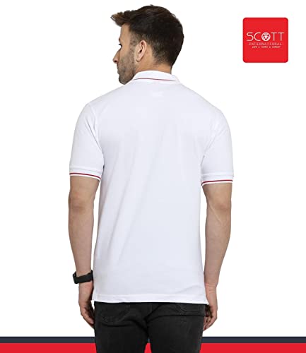 Image of Scott International Men's Organic Cotton Regular Fit Polo T-Shirt (White with Red, 2XL)
